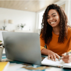 Girl studying at laptop